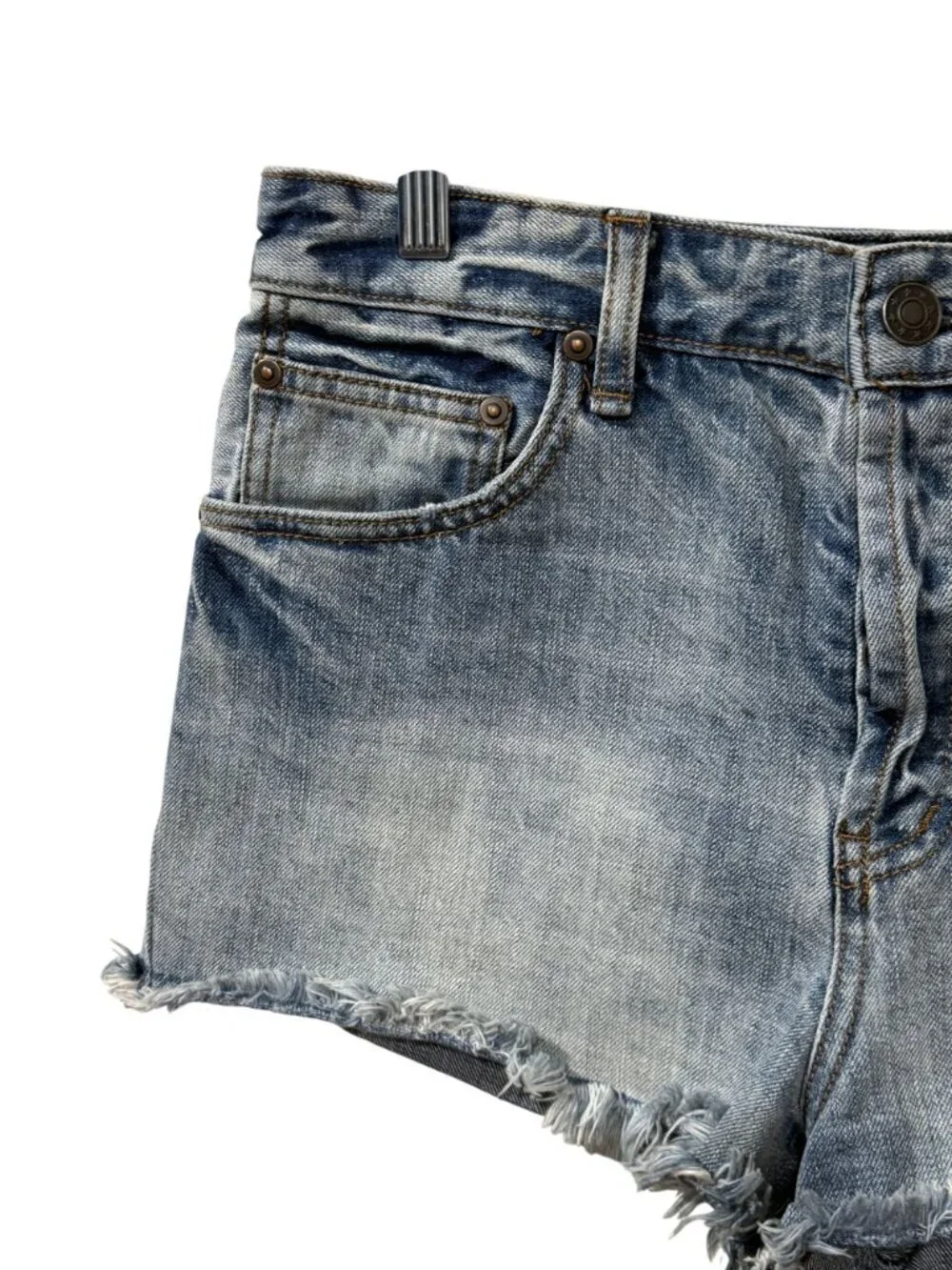 Free People Womens Distressed Denim Shorts Blue Size 29 Button Fly Raw Hem